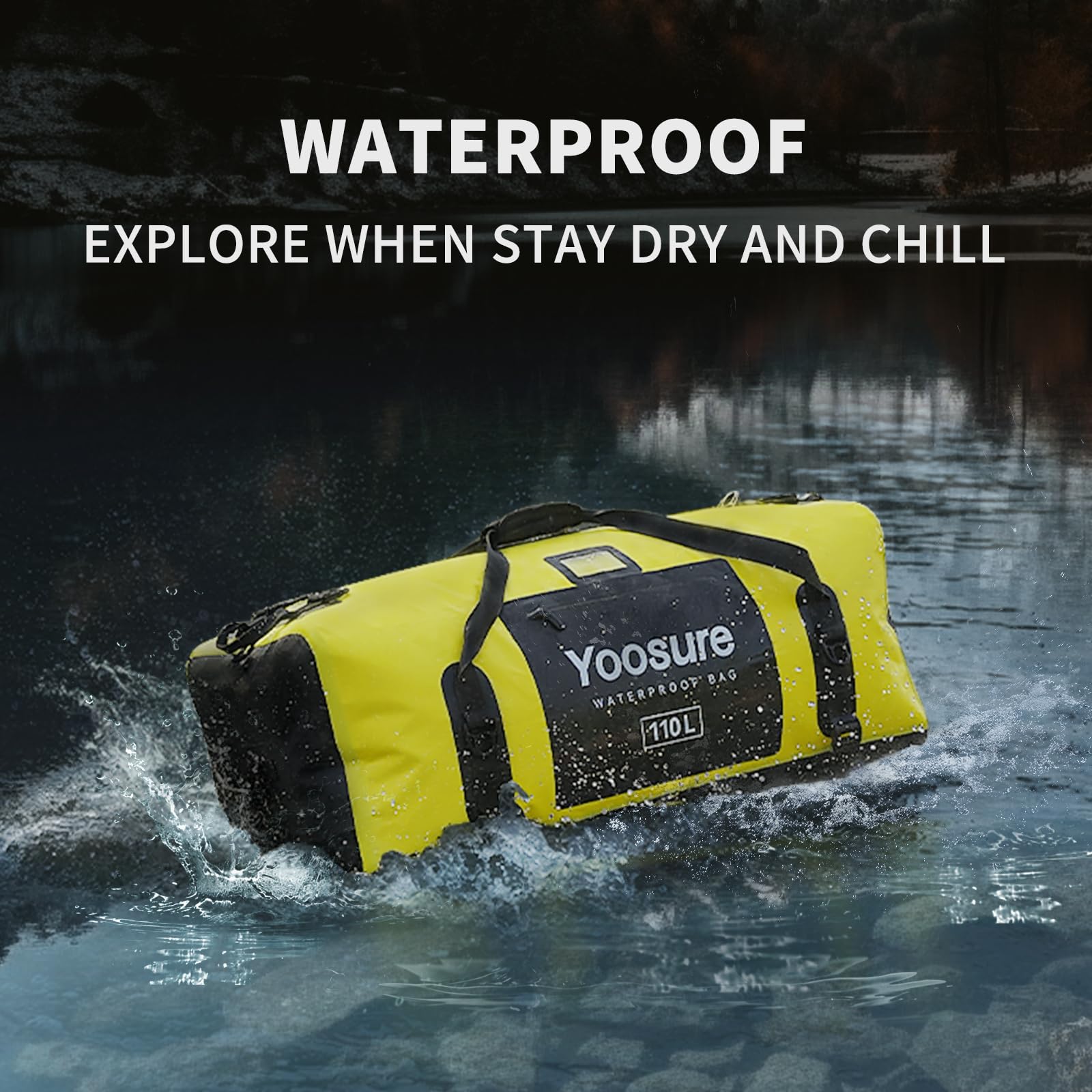 Airtight Zipper Waterproof Duffel Bag 110L- 700D PVC Dry Bag Extra Large Dry Bags with Straps&Handles for Camping Boating Kayaking Rafting Canoeing Gym Beach Car Roof Storage (Yellow)