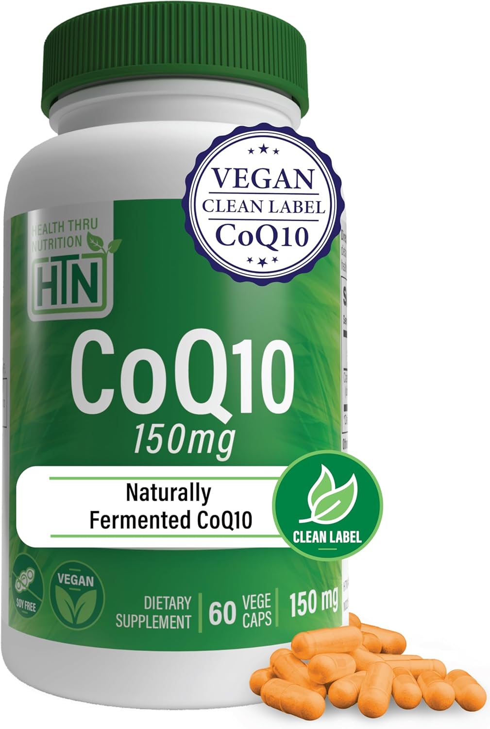 Health Thru Nutrition CoQ-10 150mg – 60 Capsules | Ubiquinone Coenzyme Q10 | Supports Cellular Energy & Antioxidant Protection | Non-GMO, Soy-Free, Vegan, Gluten-Free