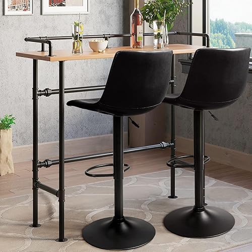 Miniatura 67 de Waleaf Juego de 4 taburetes de bar giratorios ajustables, taburetes de bar de altura de mostrador con respaldo, taburete de bar de piel sintética de