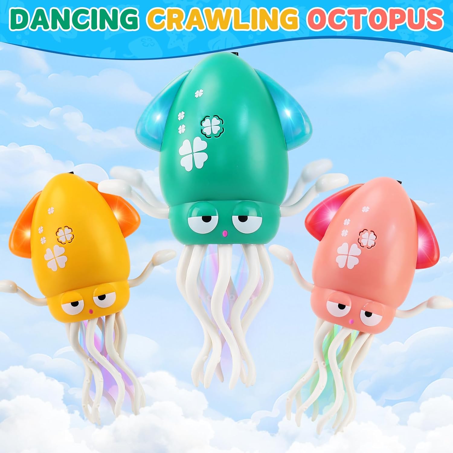USB Rechargeable Dancing Octopus Baby Toy - Electric Crawling & Tummy Time Toy, Magical Musical Squid, Stress-Relief Desk Decor - Birthday for Kids Ages 1 2 3 4 5 6, Boys (Green) image 4 of 9 B0FBX321F1