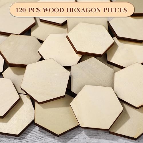 Miniatura 3 de 120 piezas hexagonales de madera sin terminar de 15 pulgadas de grosor, recortes hexagonales de madera en blanco, adornos de virutas de madera