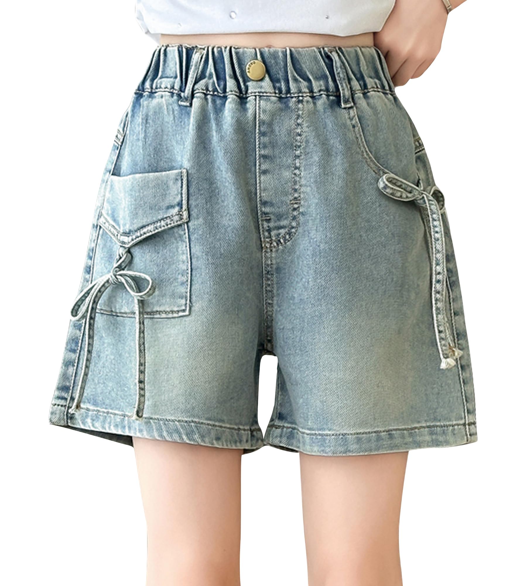 Happy Cherry Jeans Short Eté Fille Décontracté Bermudas Ados Fille Baggy Denim Shorts Y2K Coton Shorts
