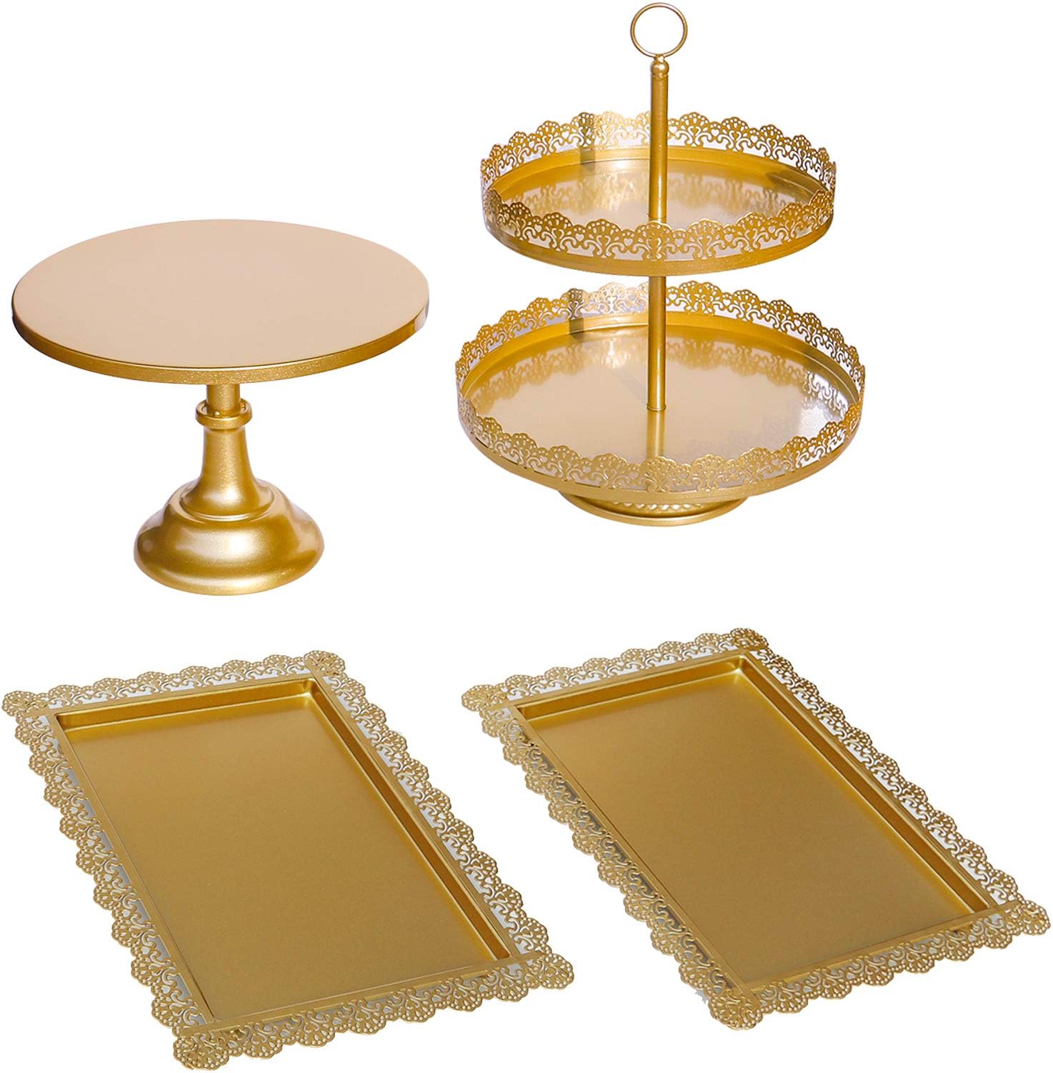ATRDTO 4pcs Iron Cake Stands Set Cake Holder for Wedding Birthday Baby Shower Gold (Gold)