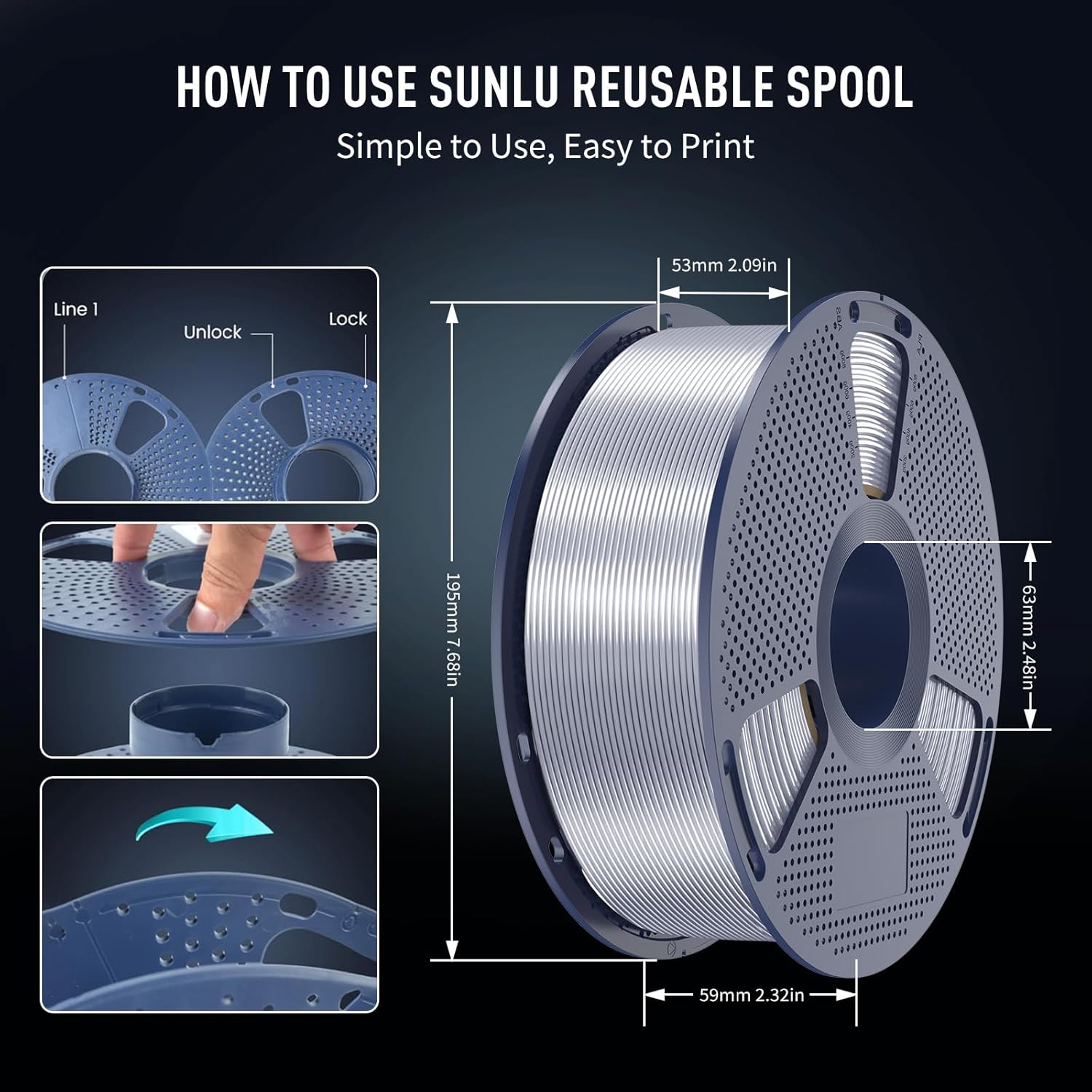 SUNLU 3D Printer Silk Filament,Shiny Silk PLA Filament 1.75mm, Smooth Silky Surface, Great Easy to Print for 3D Printers, Dimensional Accuracy +/- 0.02mm, Silk Silver 2KG - Image 5