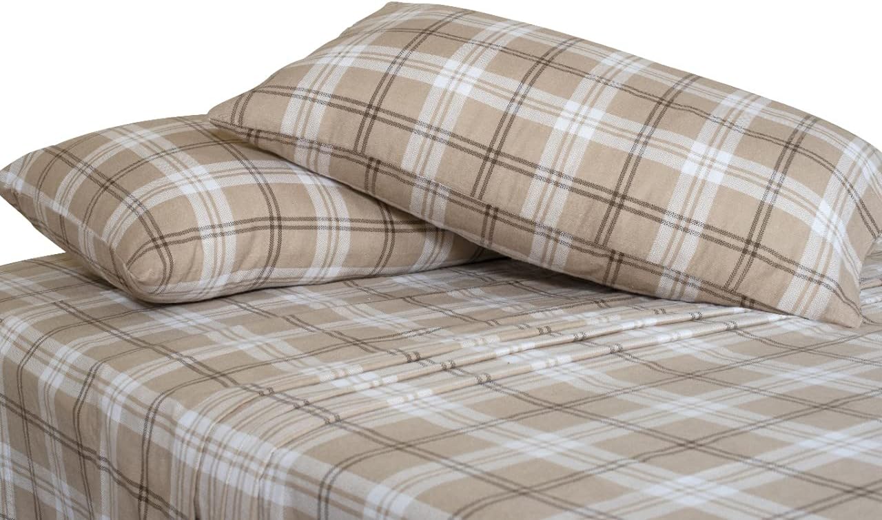 Bliss Casa 4 Piece 100% Cotton Flannel Sheet Set Twin - High GSM Deep Pockets, Warm Breathable Flannel Sheet Set. Flannel Bed Set Includes 1 Flat Sheet, 1 Fitted Sheet & 1 Pillowcase (Richmond) : Home & Kitchen