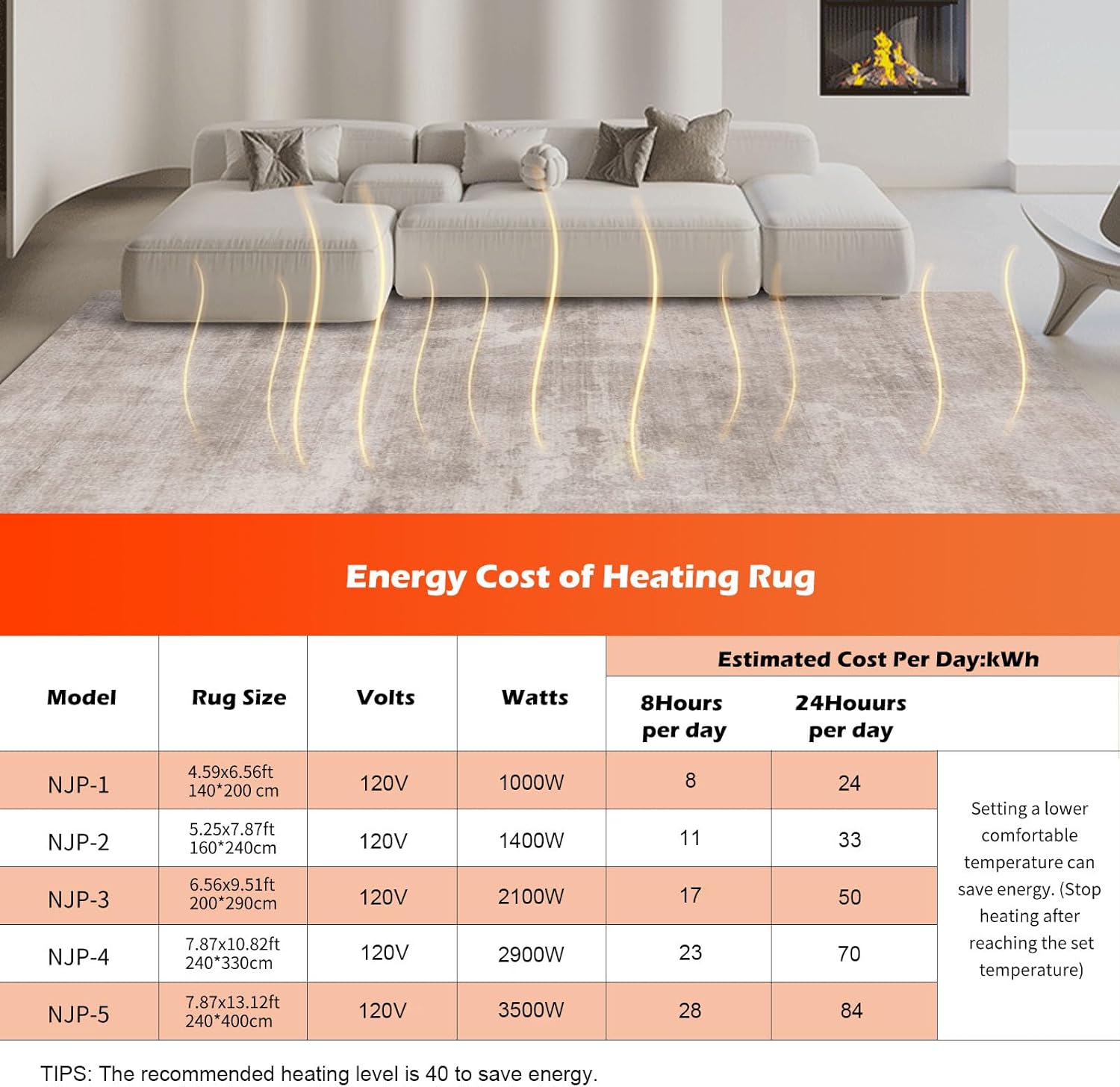 Graphene Electric Heating Carpet Soft Plush Heated Area Rug Heater Floor Mat with Timer Fast Warm Up for Home Office Study Playroom 120V 1000W 4.6x6.6Ft WS - Image 6