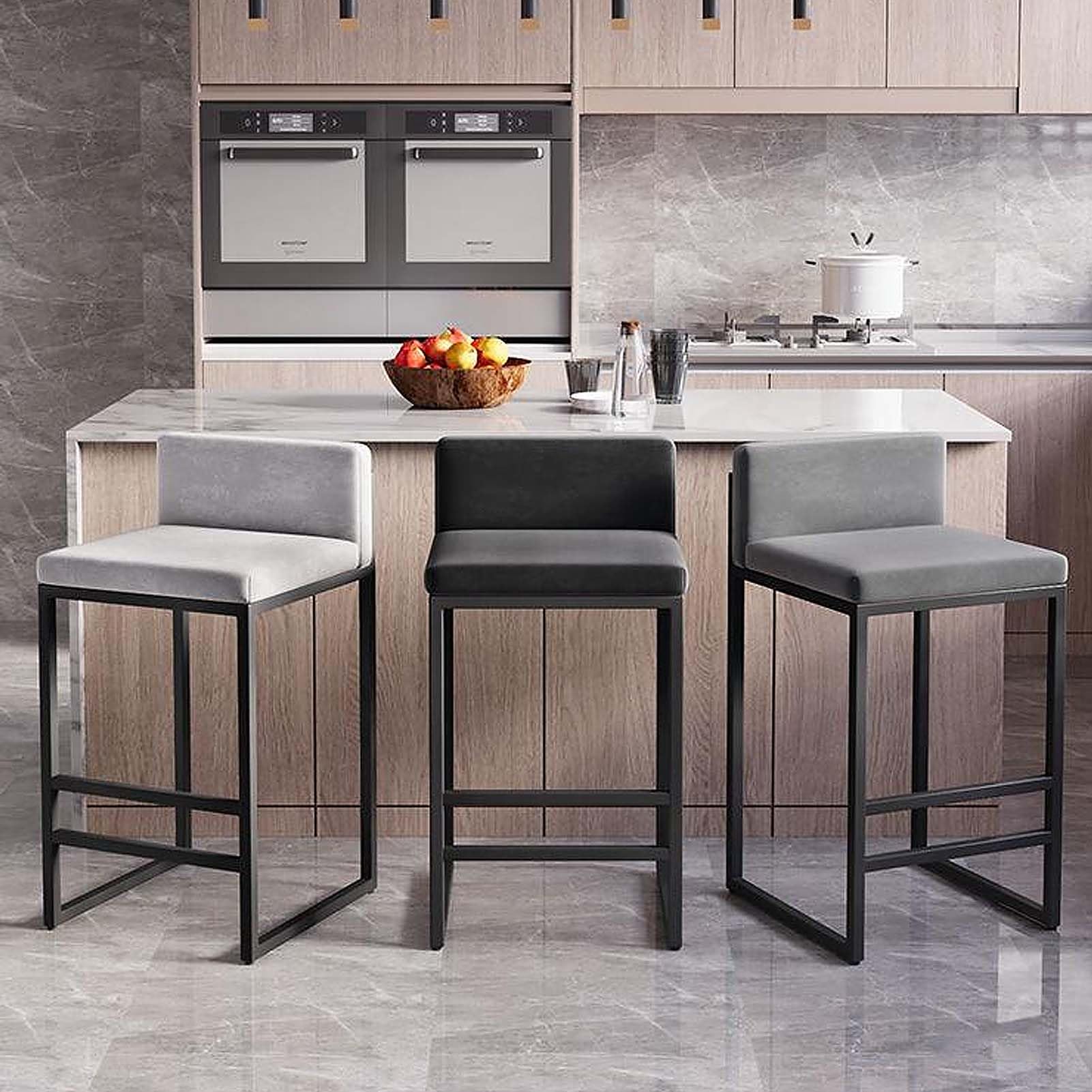 Set di 2 sgabelli da bar Olinda in finta pelle blu|schwarz | Leroy Merlin