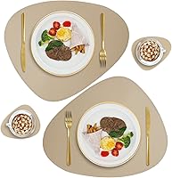 Vista 69 de Faux Leather Placemats and Coasters Set of 2, Round Leather for Dinner Table Mats Heat Resistant Non-Slip Washable Insulation Coffee Mats Kitchen