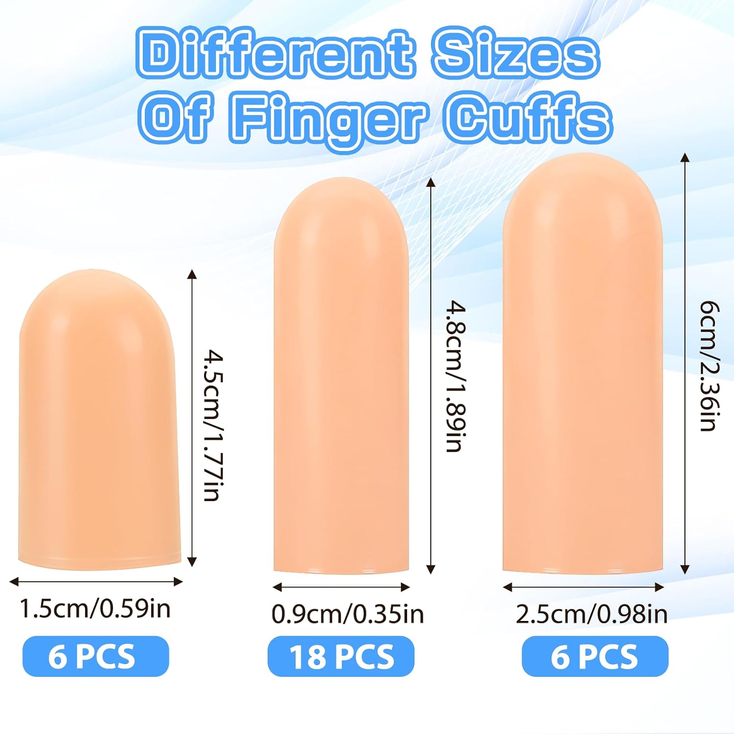 30 Pcs Gel Finger Cots, Silicone Finger Protectors, Reusable Finger Covers Soft Thumb Sleeve High Elastic Fingertip Bandages for Wounds Cracked Skin Blisters Calluses (Multi-Size)