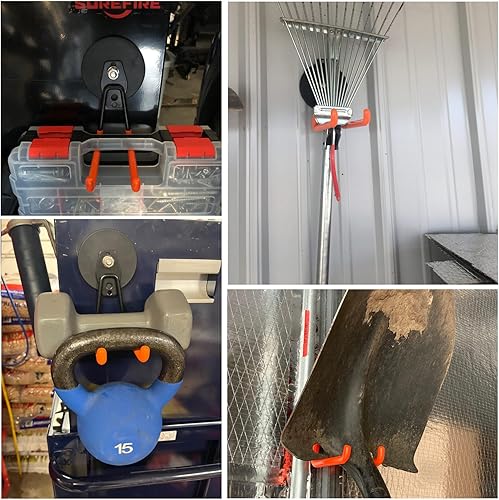 Miniatura 6 de MUTUACTOR Ganchos magnéticos fuertes, 2 ganchos magnéticos grandes de metal para organizador de herramientas, ganchos magnéticos resistentes para