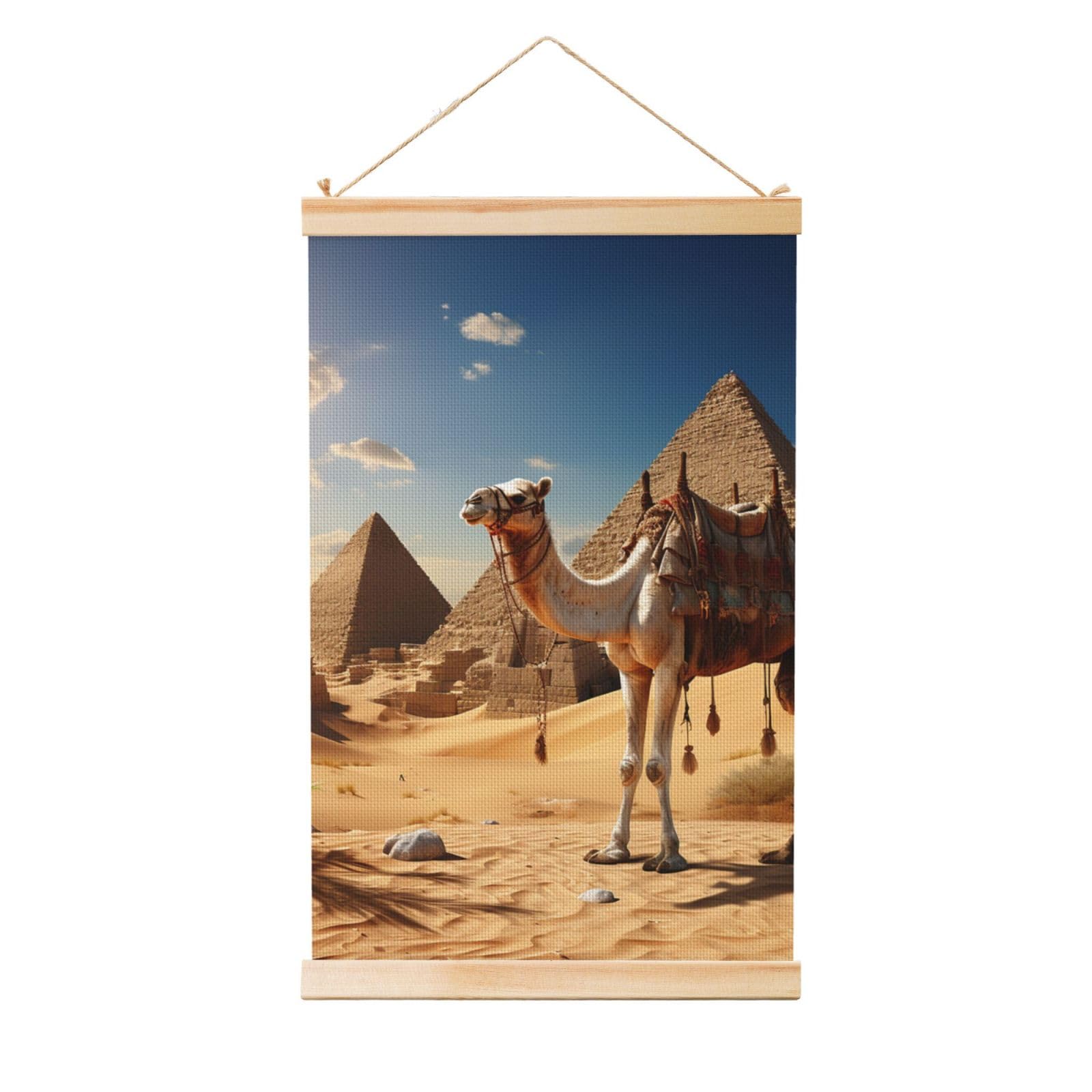 Camel Desert Poster Wooden Shaft Hanging Poster Wall Hanging Banner Canvas Artwork with Wood Frames 20"x30" Modern Artwork Decor Ready to Hang Wall Art for Home Decor Scroll Painting