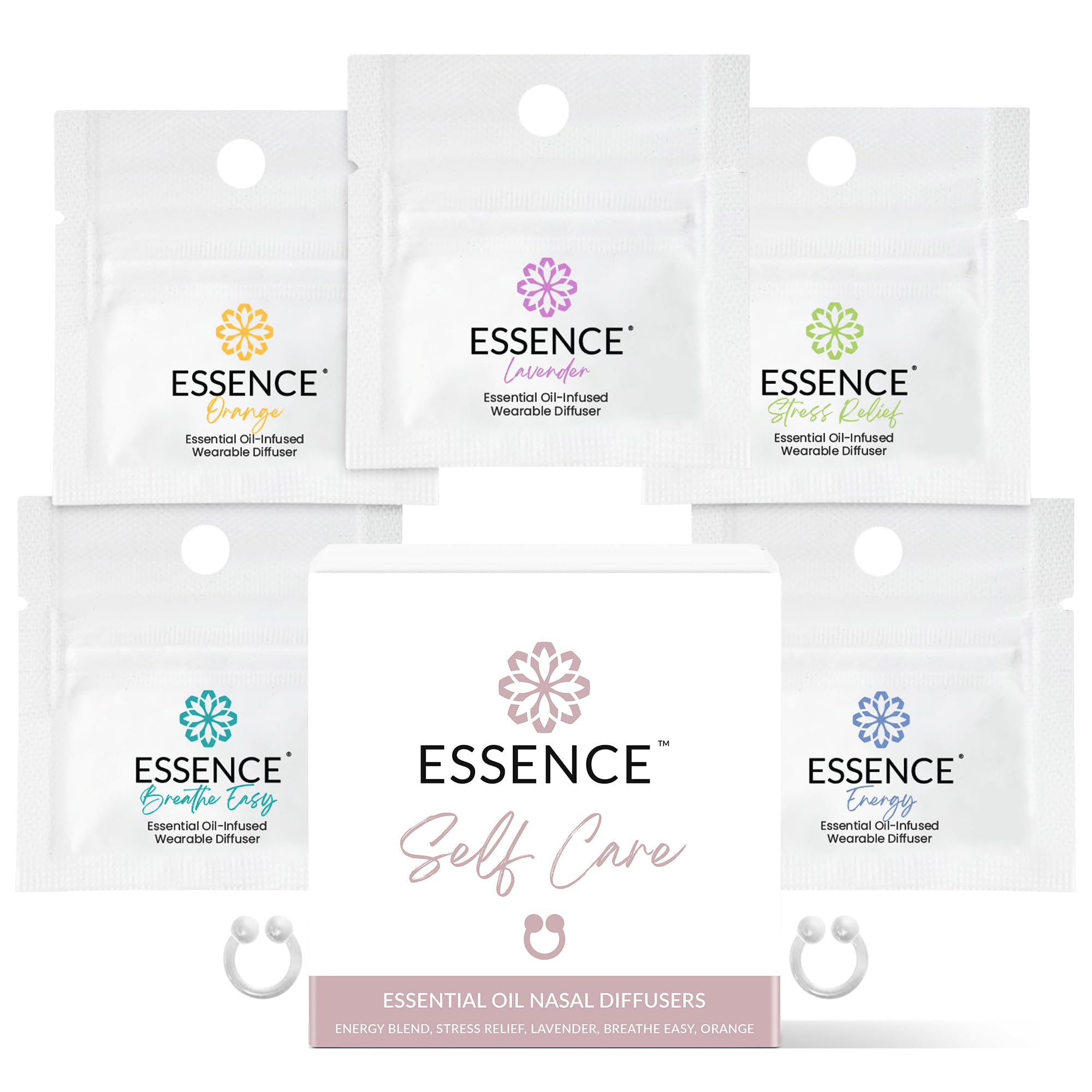 Essence Nasal Diffuser Self Care Bundle – Essential Oil Silicone Nose Rings for Stress, Energy & Mental Clarity – Wearable Aromatherapy Pack for Wellness & Mood Balance