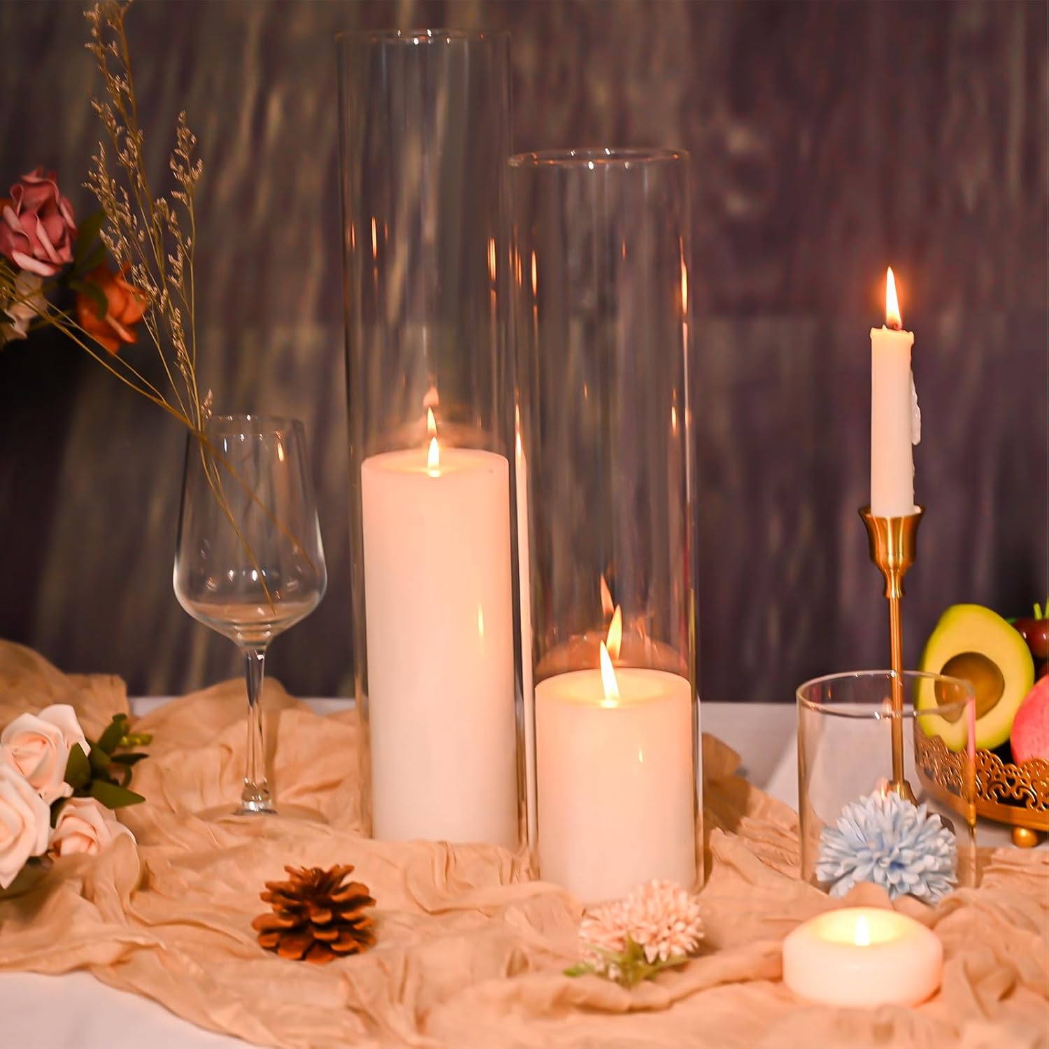 24 PCS Clear Glass Hurricane Candle Holder Sleeve,D:2.5" H:14" Bottomless Cylinder Glass Candleholder, Open Flame Candle Chimney Tube Cover,Open Ended Candle Shade - Image 2