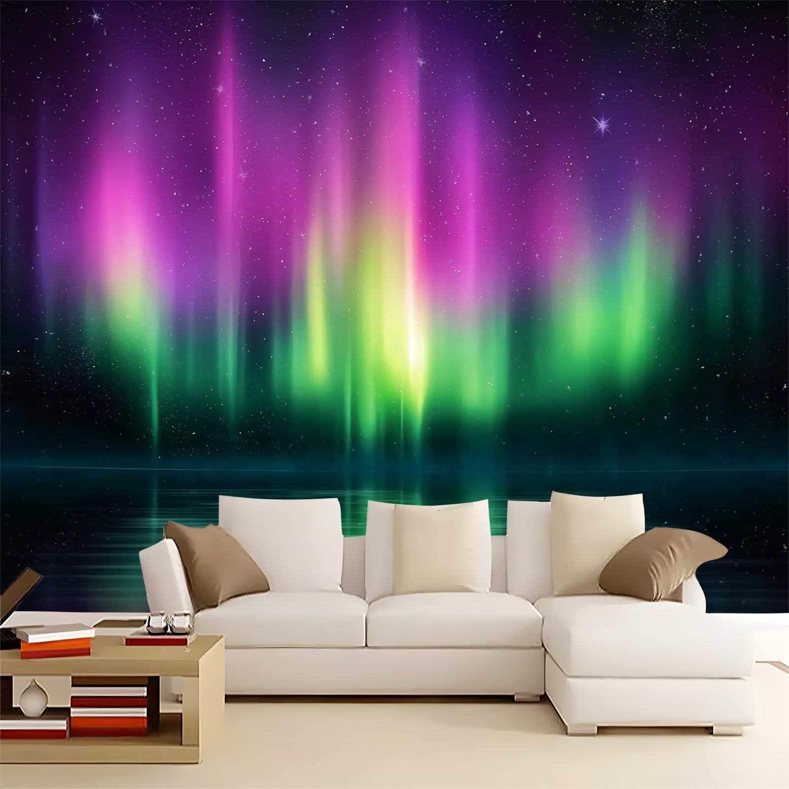Carta da parati Fenomeno aurora Fantasy Fantascienza Adesivi Murali 350 x 256 cm Camera da Letto Soggiorno Cucina Bagno Decorazione Murale Viola Verde