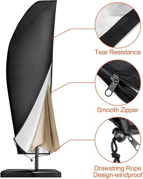 Comzantor Noir Housse Parasol Déporté Imperméable, Bache de Protection Exterieur pour Parasols, Couverture de Parapluie de Jardin avec Mât, Protective Contre la Poussière et les UV, Tissu Oxford. - 3