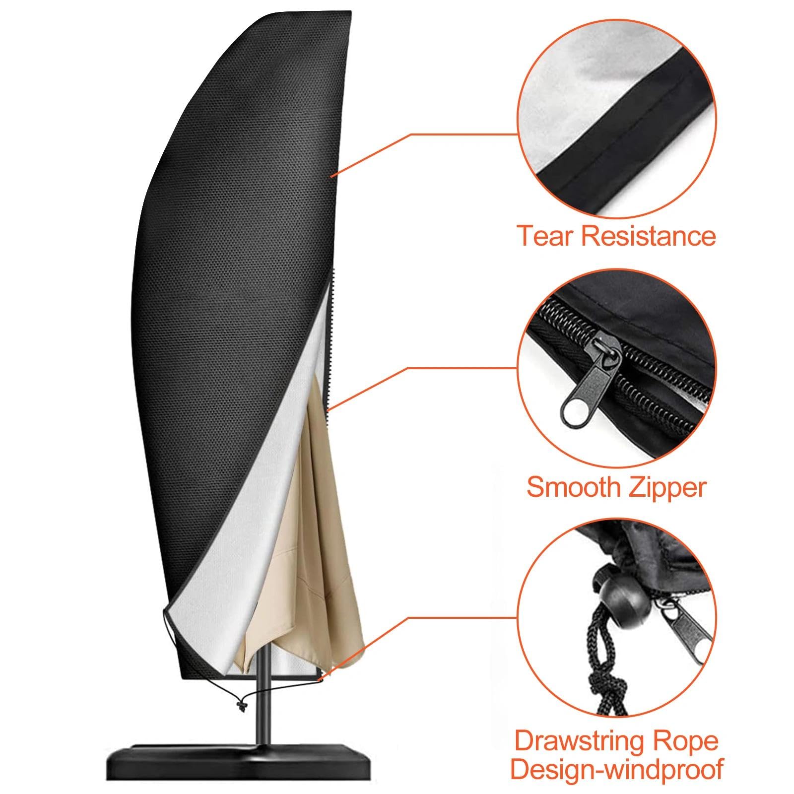 Comzantor Noir Housse Parasol Déporté Imperméable, Bache de Protection Exterieur pour Parasols, Couverture de Parapluie de Jardin avec Mât, Protective Contre la Poussière et les UV, Tissu Oxford. - 4