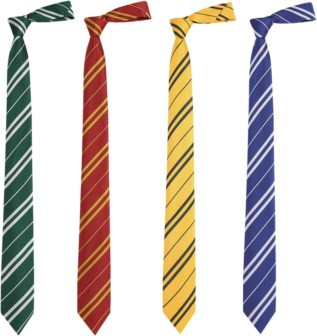 AUSKY 4 Packs Mens Necktie for Themed Party Costume Tie, Halloween Cosplay ties Unisex Adult Classic Striped Satin Toy Tie