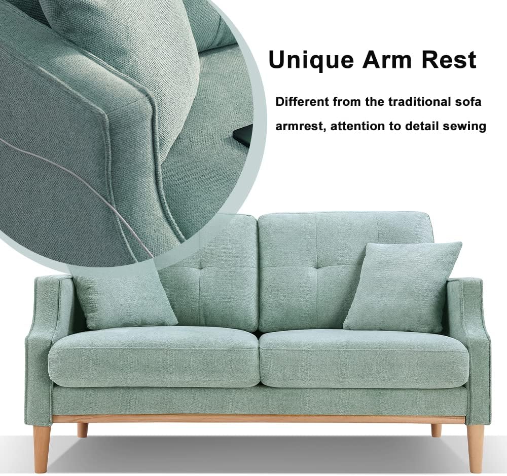 56.7" W Loveseat Sofa, Love Seat Couch with USB Charge Port and 2 Pillows, Comfortable Thickness Cushion and Waterproof Fabric, Easy to Install 2 Seat Couches for Living Room, Bedroom (Aqua)