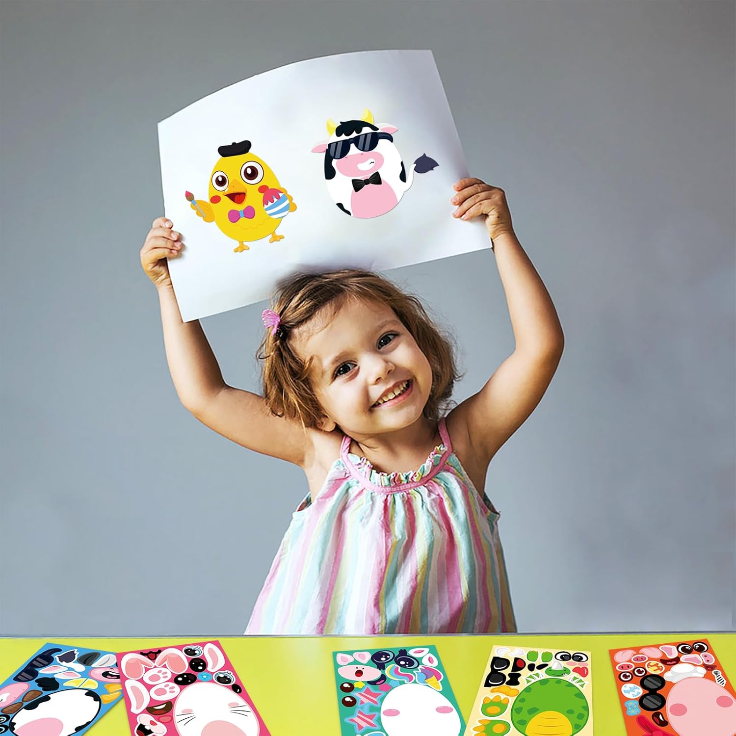 65Sheets Easter Stickers Crafts for Kids - Make-a-Bunny/Egg/Chick/Dinosaur Games, Basket Stuffers Gifts Activities Party Favors Supplies (Small Size)