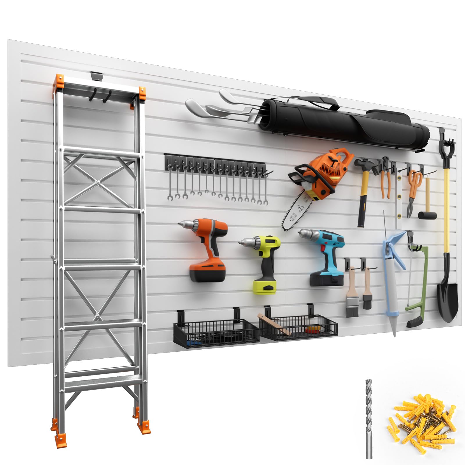 Duzzy Slatwall Panels, 4' H x 8' W PVC Slat Wall Paneling for Garage Wall Storage Organizer (White)