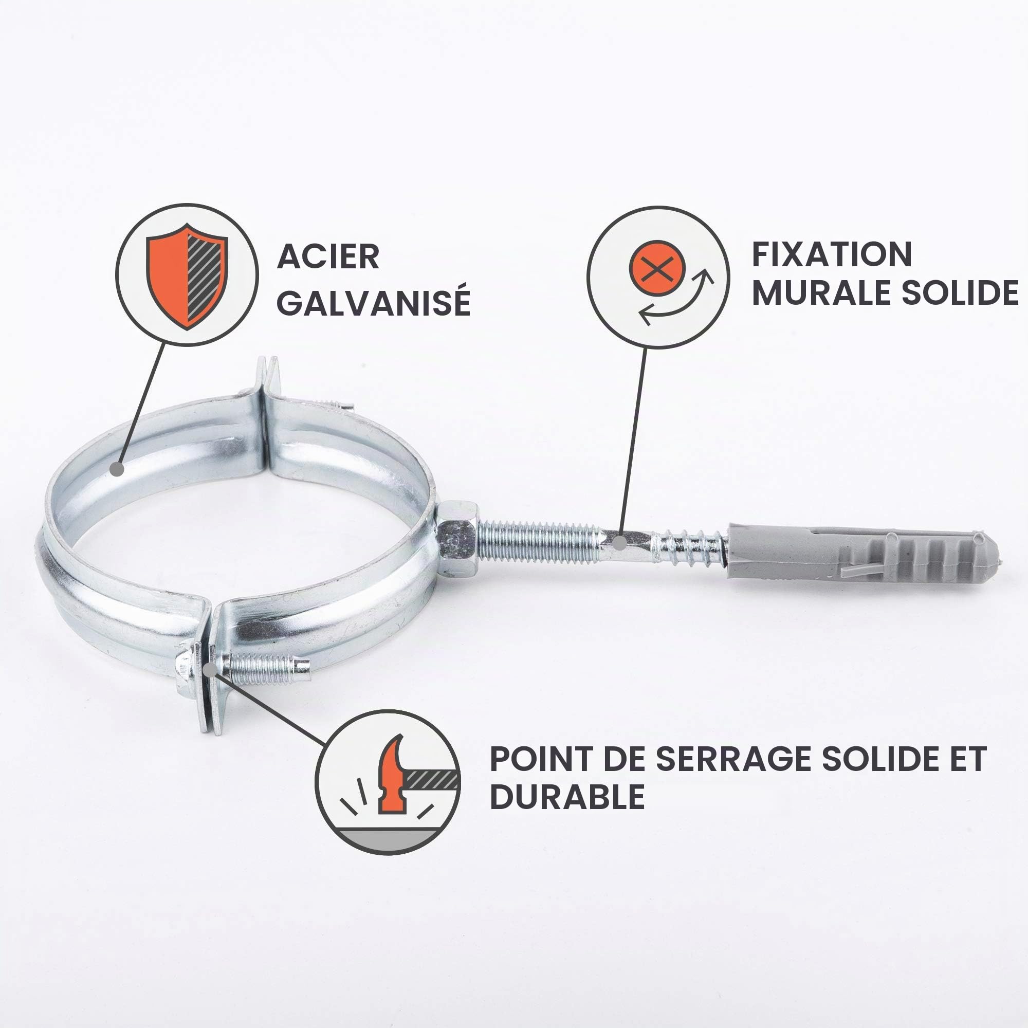 (Lot de 4 pièces) Supports pour tuyaux métalliques Clips Pinces pour tubes Ø 75-80 mm (4)