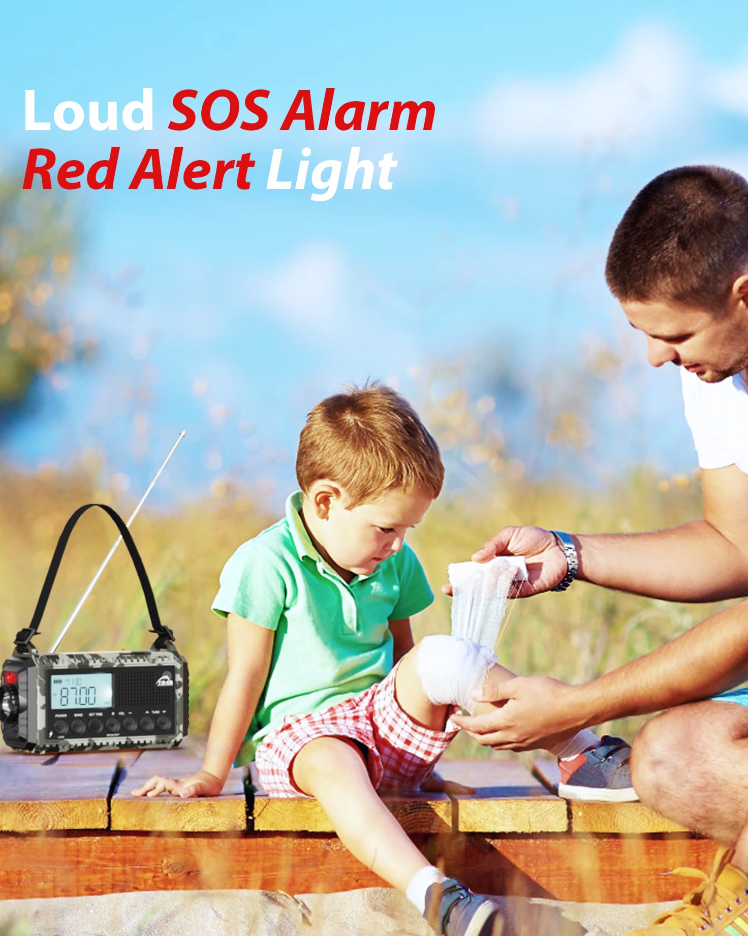 Roxicosly Radio portatile portatile AM/FM/SW da 12000 mAh, ricaricabile, radio portatile AM/FM/SW con torcia e lampada da lettura, caricatore USB, allarme SOS, IPX6, jack per cuffie da campeggio,