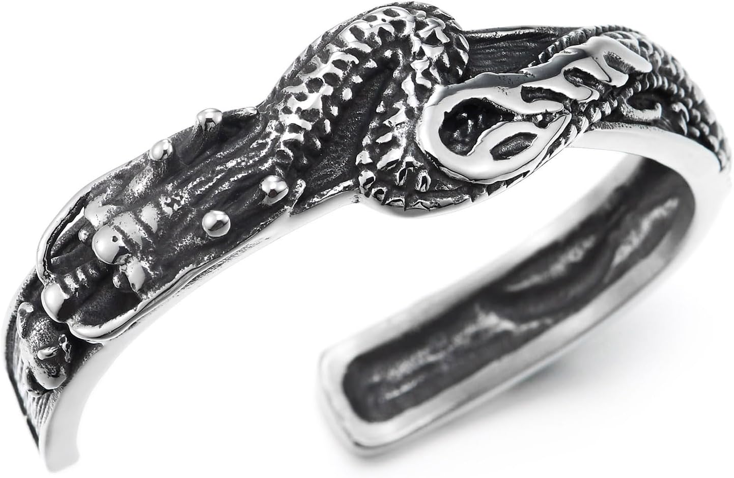 COOLSTEELANDBEYOND Mens Steel Dragon Cuff Bracelet Vintage Open Bangle 3D Scales and Head, Punk Rock Statement Bracelet - Image 4