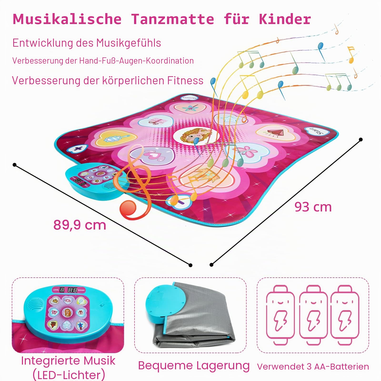 Tanzmatte Kinder Spielzeug Geschenke für Mädchen Jungen Alter 3 4 5 6 7 8 Jahre Musikmatte Herausforderung Modi LED Integrierter Musik Weihnachten Geburtstag Kinderspielzeug