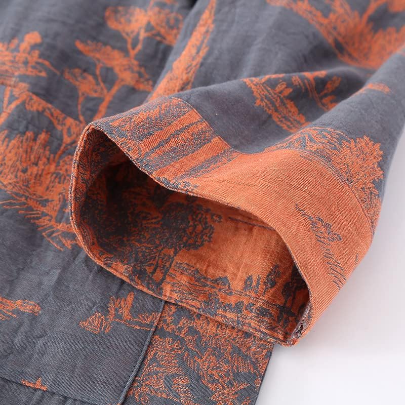 Spring Autumn Cotton Gauze Mid-length Nightdress Printed Tie-belt Bathrobe Loose Pajamas Comfortable Nightgown Sweat Steaming Yukata Sauna Suit Sleepwear Kimono for Women X-Large(Grey) - Image 6