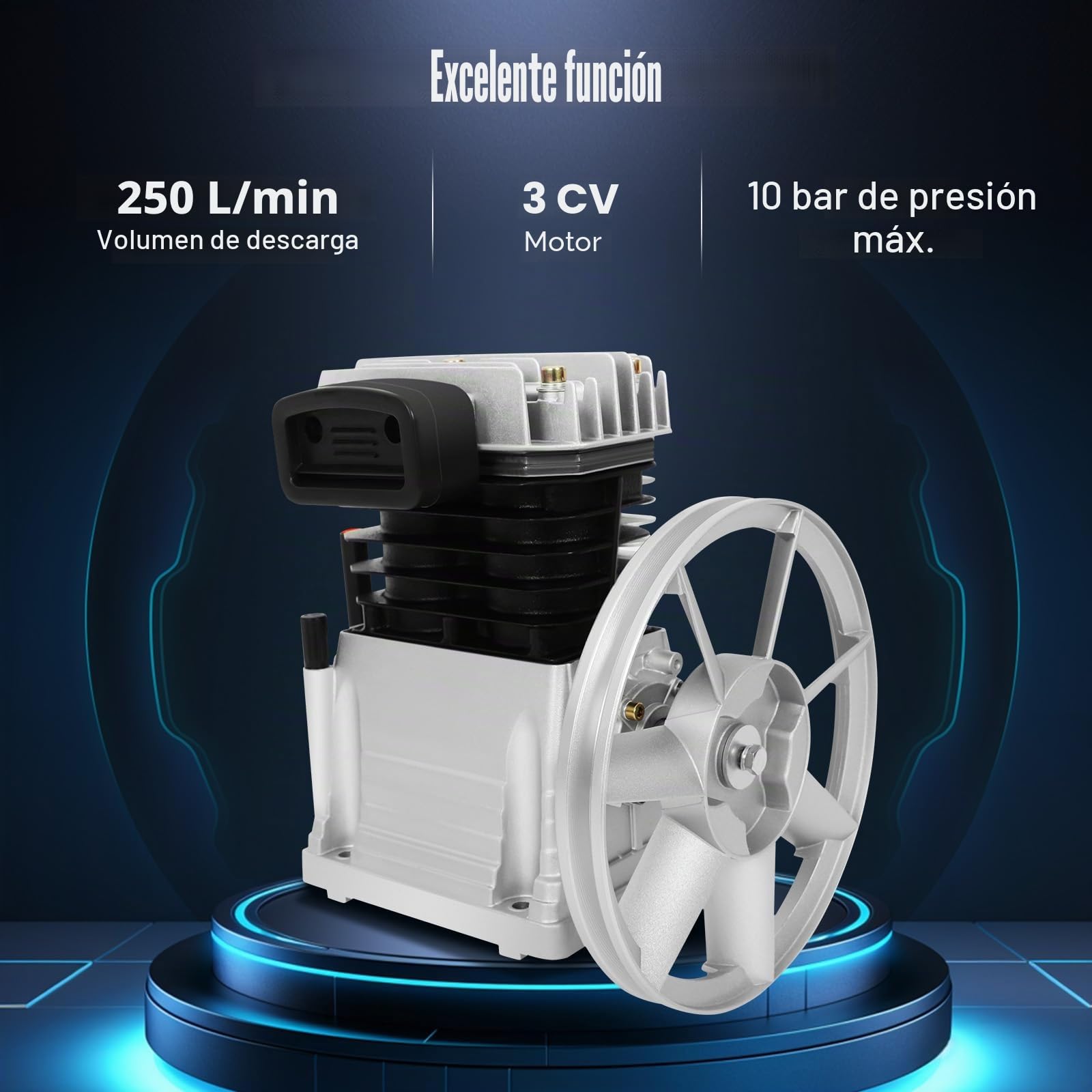 10 bar 3HP cabezal de bomba de compresor de aire de hierro y aluminio, compresor de aire de 2 cilindros cabezal de bomba de compresor de aire unidad de compresor, herramienta de compresor de pistón