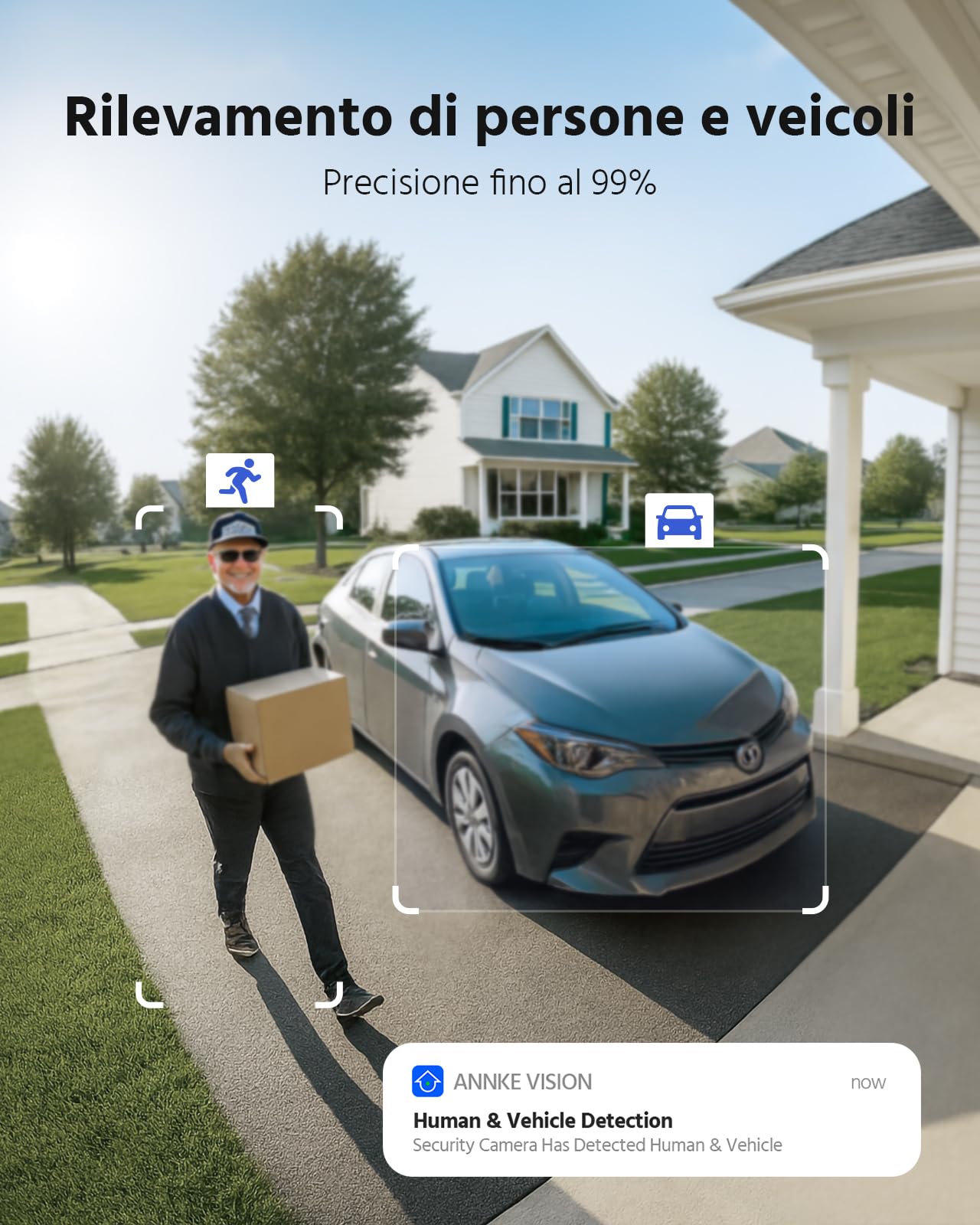 ANNKE - Telecamera di sorveglianza PoE esterna a doppio obiettivo 4K con visuale panoramica a 180°, audio bidirezionale, riconoscimento di persone e veicoli tramite IA, registrazione 24/7, visione