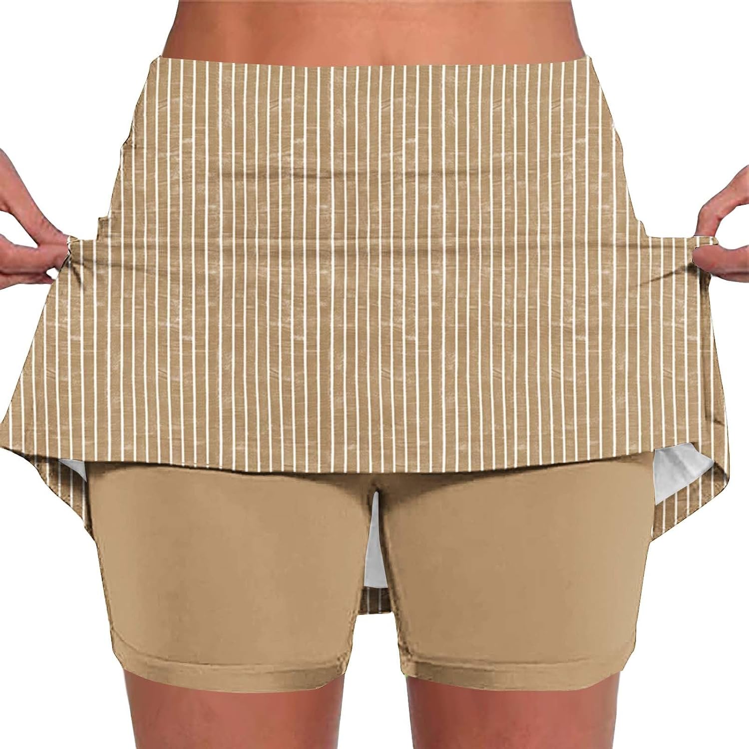 Women's Striped Skort with Built-in Shorts Breathable Tennis Golf Casual Summer Shorts Stretchy High Waisted Skirt