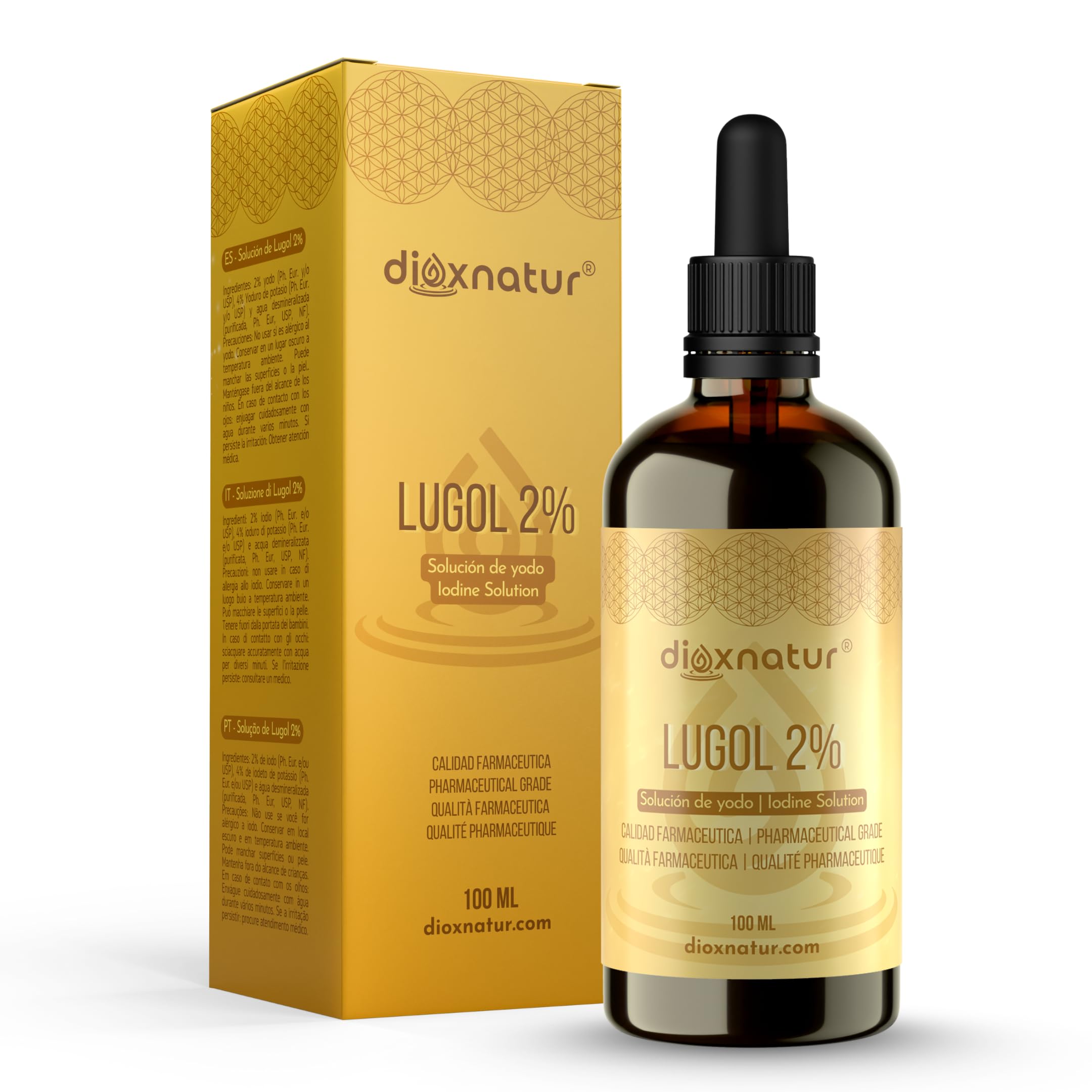 Solution de Lugol 2% de qualité pharmaceutique 100ml Formule douce d'iode et d'iodure de potassium avec pipette précise