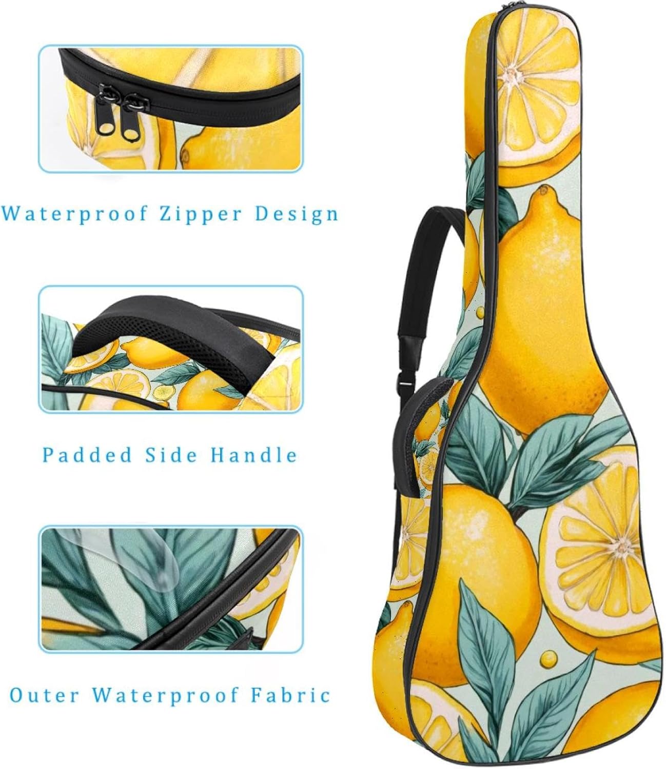 Acoustic Guitar Bag, 40 41 42 Inch Guitar Case Cover Soft Guitar Gig Bag for Acoustic Electric Bass Classical Guitar, Yellow Lemons Fruit