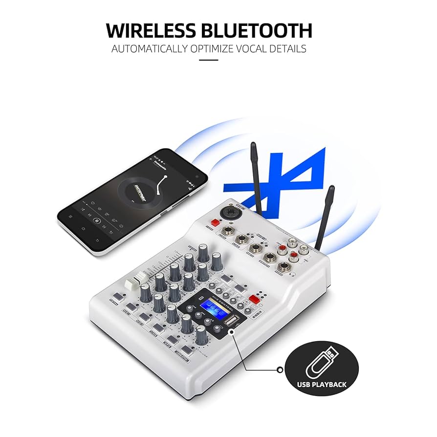 ワイヤレスミキサー 2本マイク付き Amazon | ポータブル 2 チャンネル DJ ミキサー、ワイヤレス