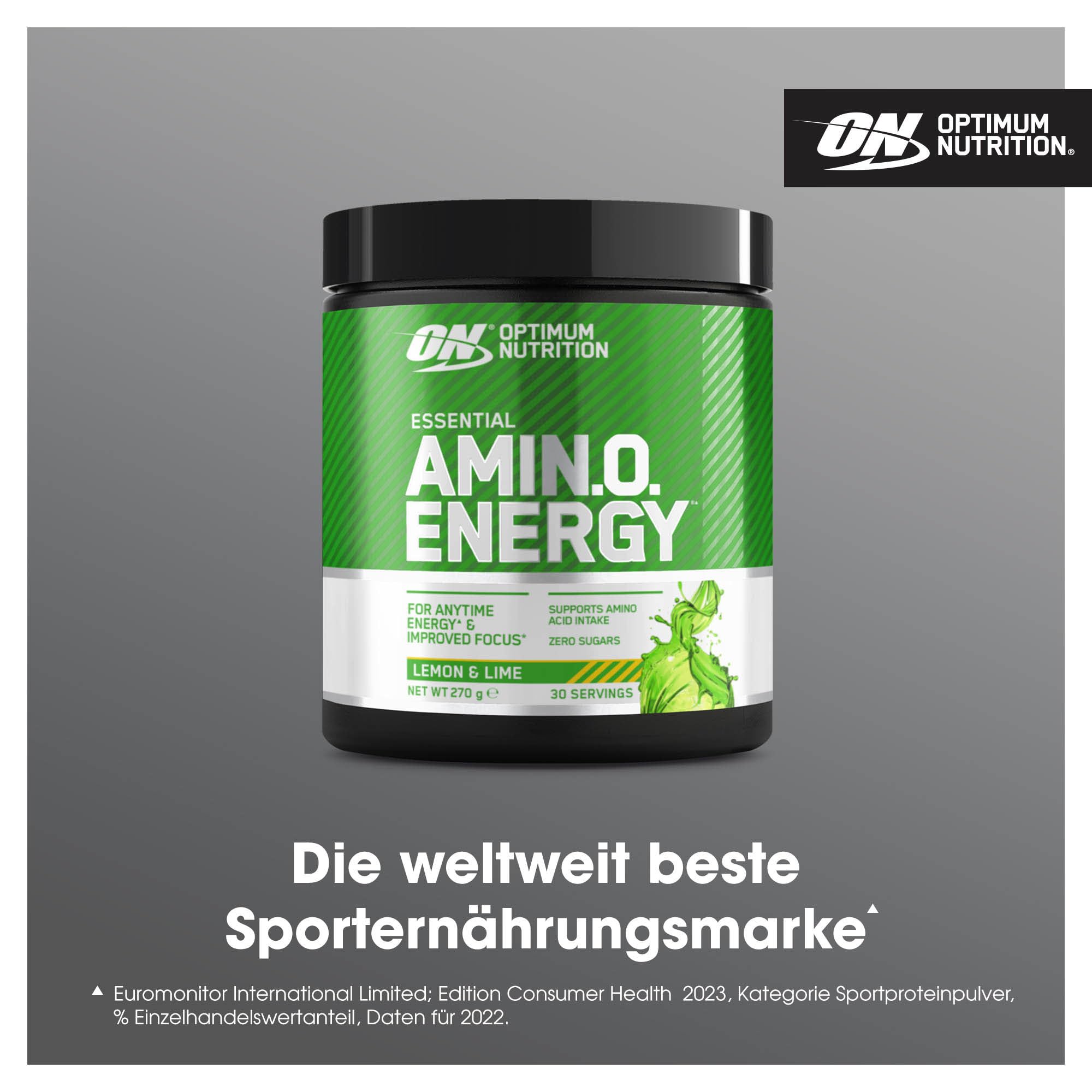 Optimum Nutrition Amino Energy Pre Workout Powder, Energy Drink mit Aminosäuren, BCAA, L-Glutamin und L-Leucin, Vitamin C und Koffein, Zitronen-Limetten-Geschmack, 30 Portionen, 270 g