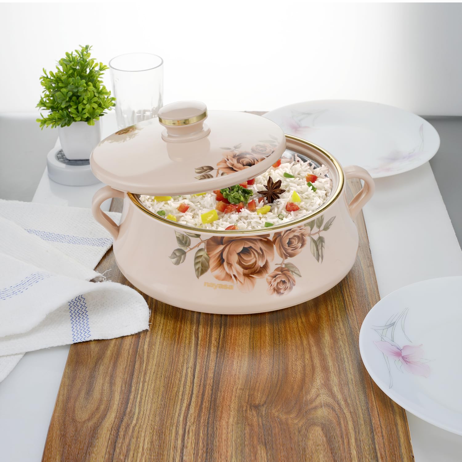 Nayasa Lorenzo Insulated Inner Stainless Steel Casserole- 1500 ML | Serving Curved Dish   With Lid | Hot Pot for Kitchen | Roti Box | Beige - Image 7 thumbnail
