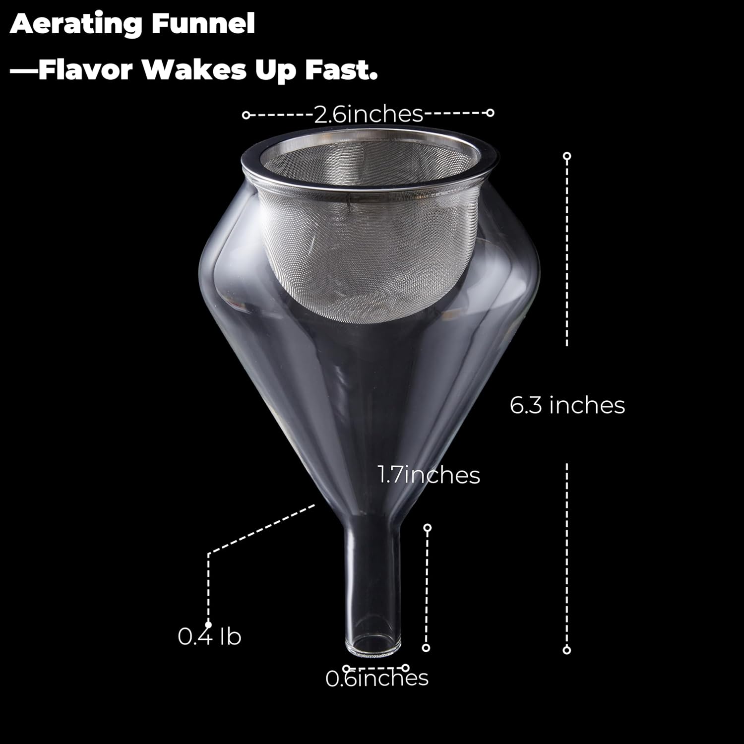 Wine Filters for Sediment – Glass Wine Funnel with Fine Mesh Strainer for Decanter and Bottle – Aerating Wine Pourer for Red Wine Lovers, Tastings, and Dinner Parties