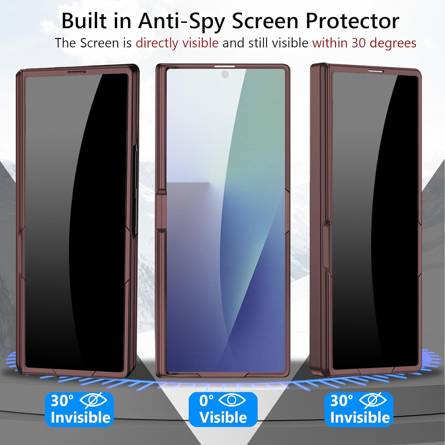 for Samsung Galaxy Z Fold 7 Case with Privacy Screen Protector, Z Fold7 Slim Case with Kickstand Hinge Protection Full-Body Anti-Scratch Shockproof Protective Cover for Z Fold 7 Wine red