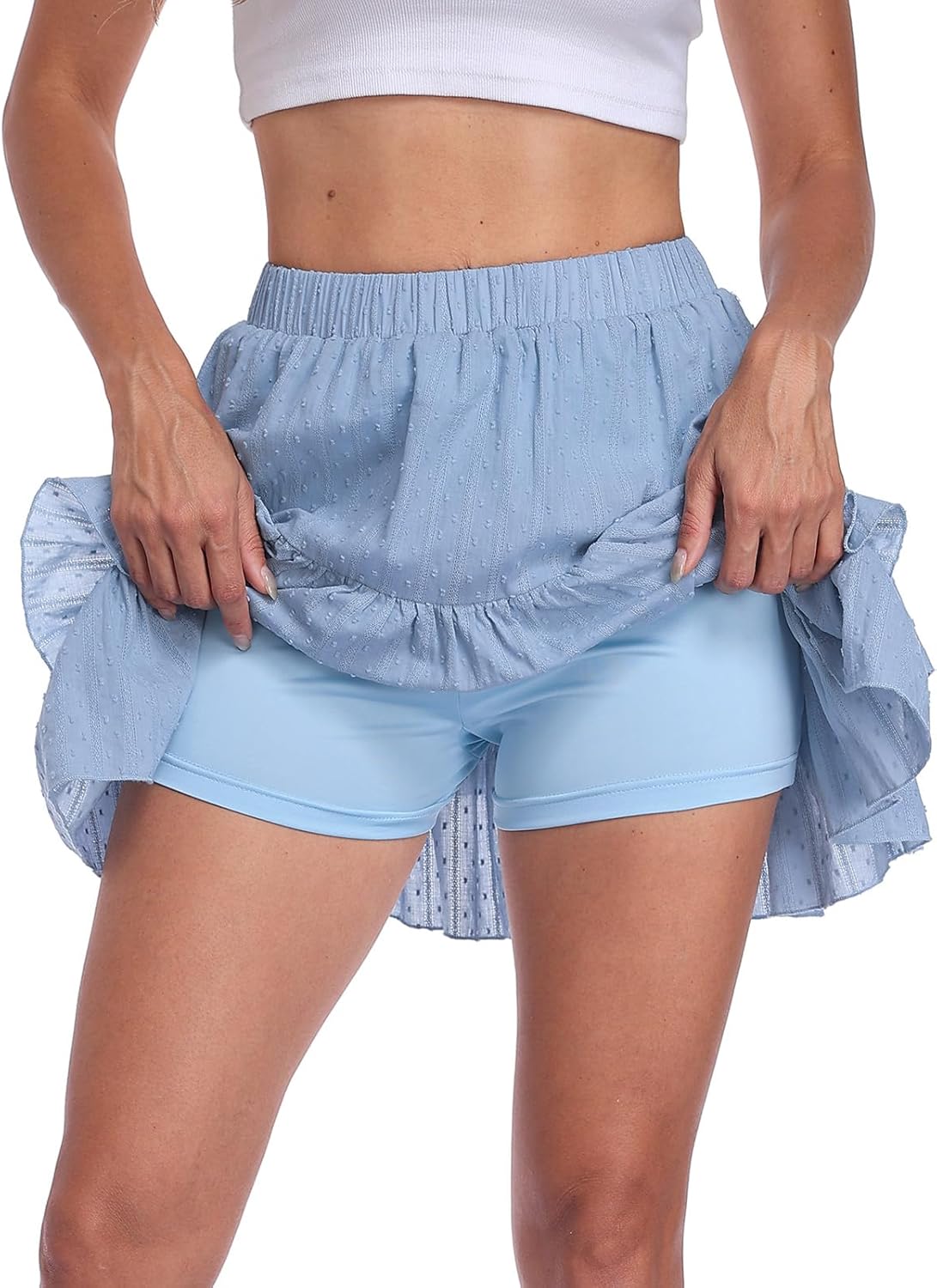 HOTIAN Boho Flowy Skirts for Women Ruffled Summer High Waisted Ruffle Mini Skorts Casual 2026 Tiered Tennis Comfy