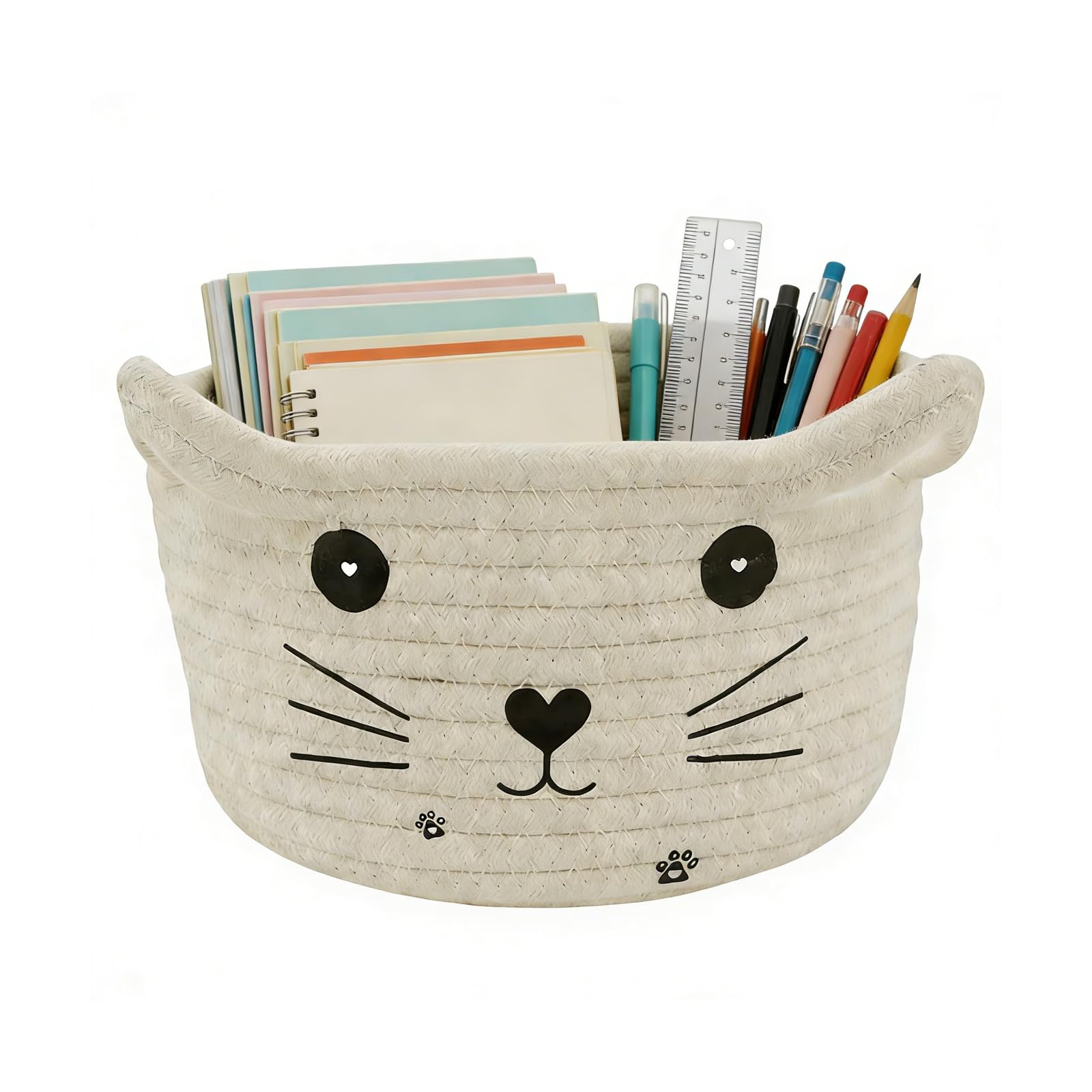 Woven Storage Basket, Cotton Rope Basket, Toy Storage Baskets Cute Grey White Storage Organizier Suitable for Toy Storage Home Organization (White)
