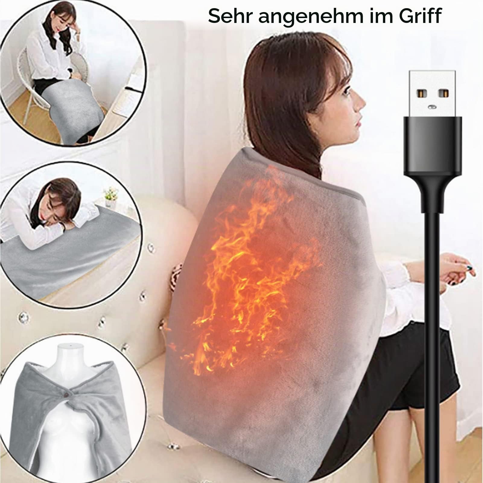 Elektrische Heizdecke, 100 X 70 cm, 5 V, Tragbare Luxus Flanell Heizdecke, USB Heizung, Elektrische Überwurfdecke für Zuhause, Büro, Auto, Reisen