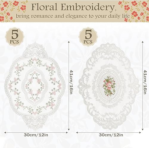Miniatura 2 de Mixweer 10 manteles de encaje para mesas, manteles individuales bordados de encaje vintage, de 12 x 16 pulgadas, exquisitos manteles de mesa