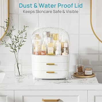 Vtopmart 3-Tier Skincare Makeup Organizer with Drawer and LId, White