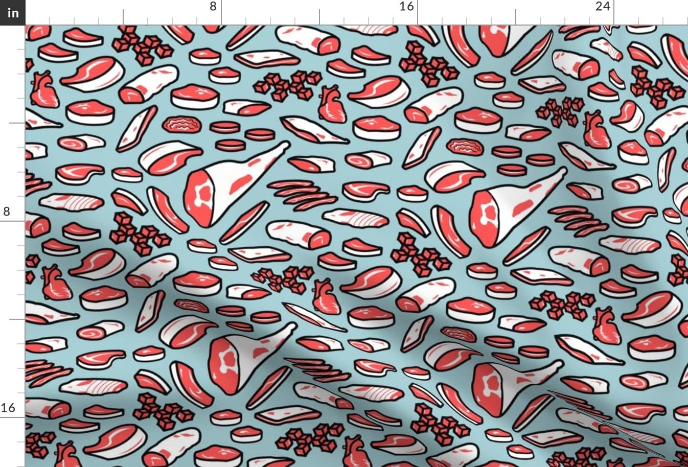 Spoonflower Fabric - Blue Retro Meat Print Vintage Beef Bacon Food Printed on Minky Fabric by The Yard - Sewing Baby Blankets Quilt Backing Plush