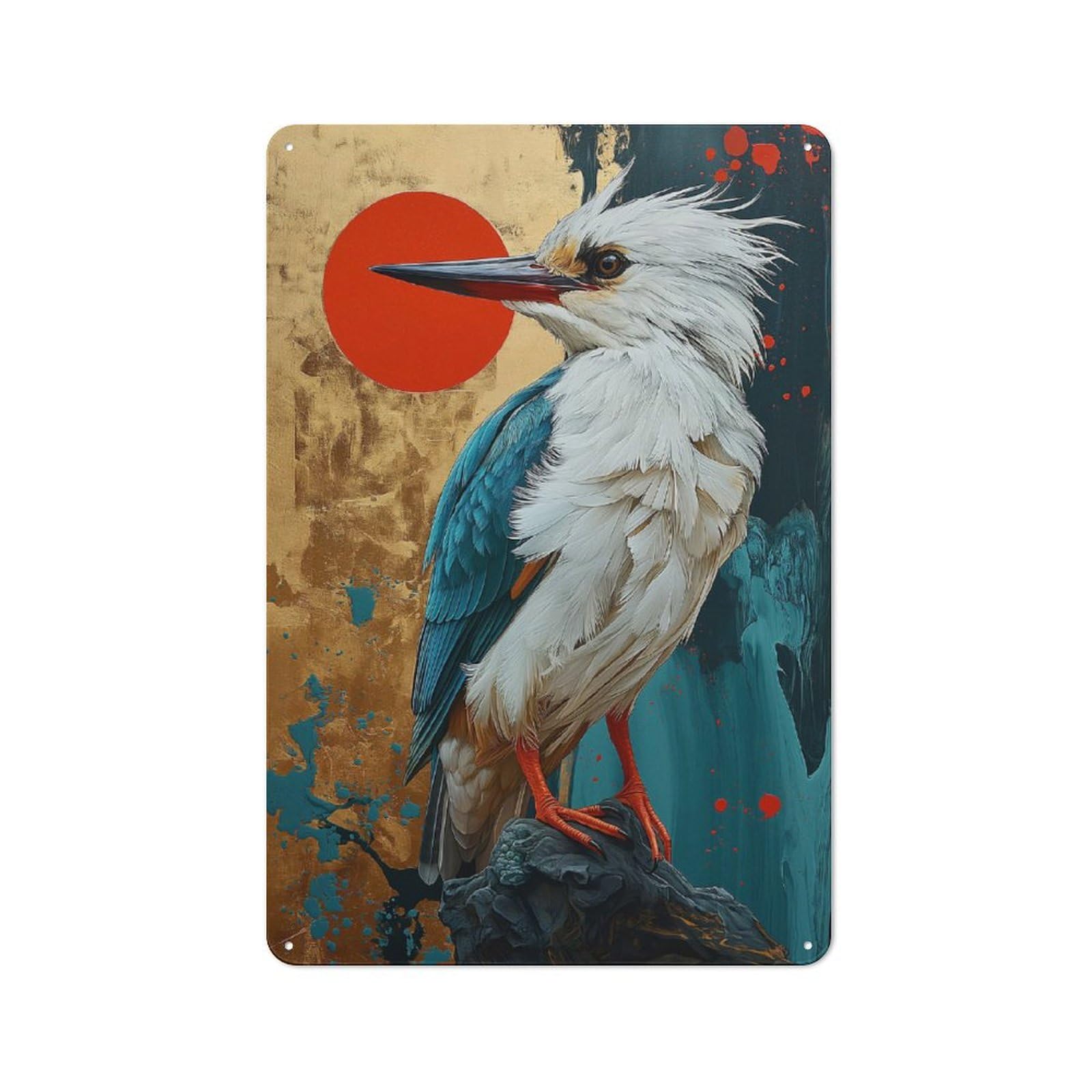 Junmoney Sun With Kingfisher Art Creative Office Metal Sign 30X20cm, Office Wall Decor For Hobby Room, Office, Lounge Or Living Room