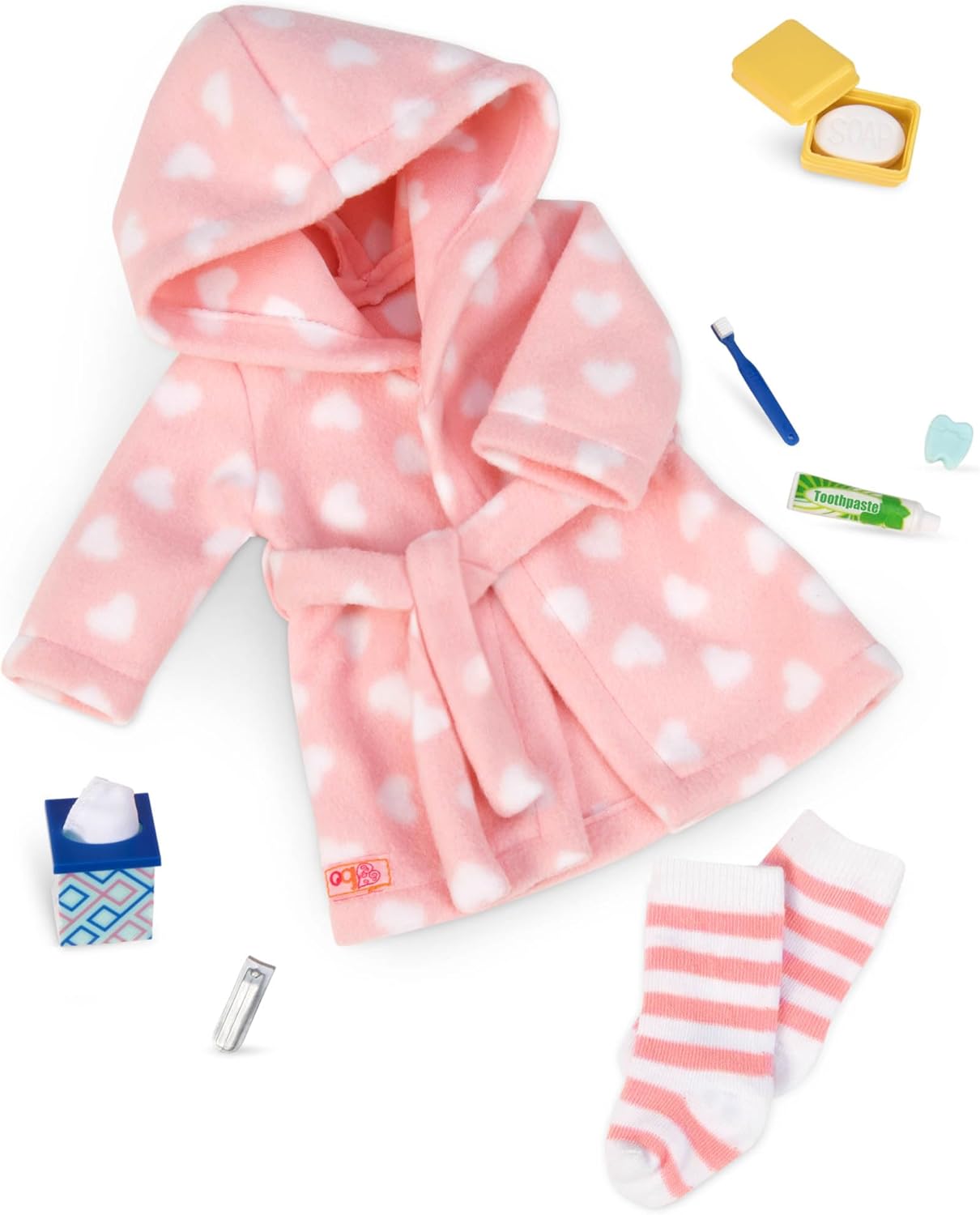 Our Generation Good Night, Sleep Tight Outfit – Bedtime Essentials Outfit with Heart Print Robe for 18-inch Dolls – 10 Piece Sleepover Clothing and Accessory Set