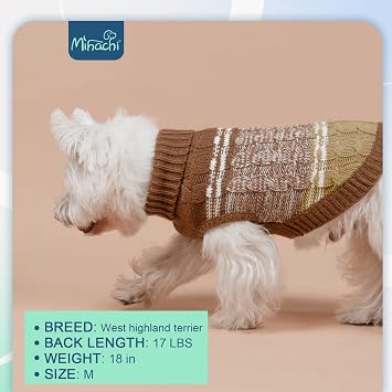 Mihachi Dog Sweater - Cold Weather Warm Dog Coat Turtleneck Knitted Dog Clothes with Leash Hole for Small to Large Boy Girl Dog Cat Pet, Beige SM