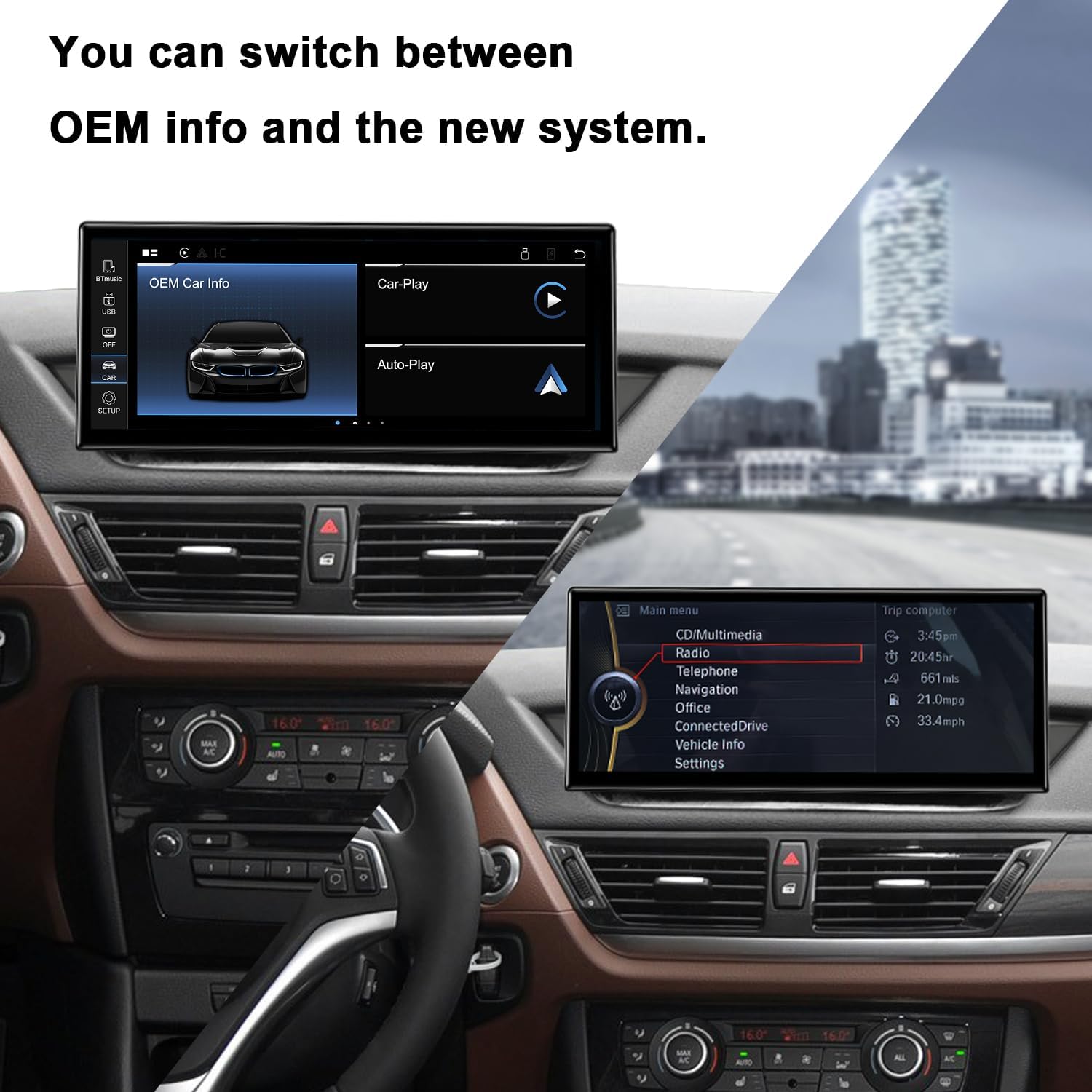 PEMP Ultra-Thin 12.3" Linux Screen for BMW X1 E84 CIC Wireless and Wired CarPlay Android Auto Mirror Link (2009-2015)