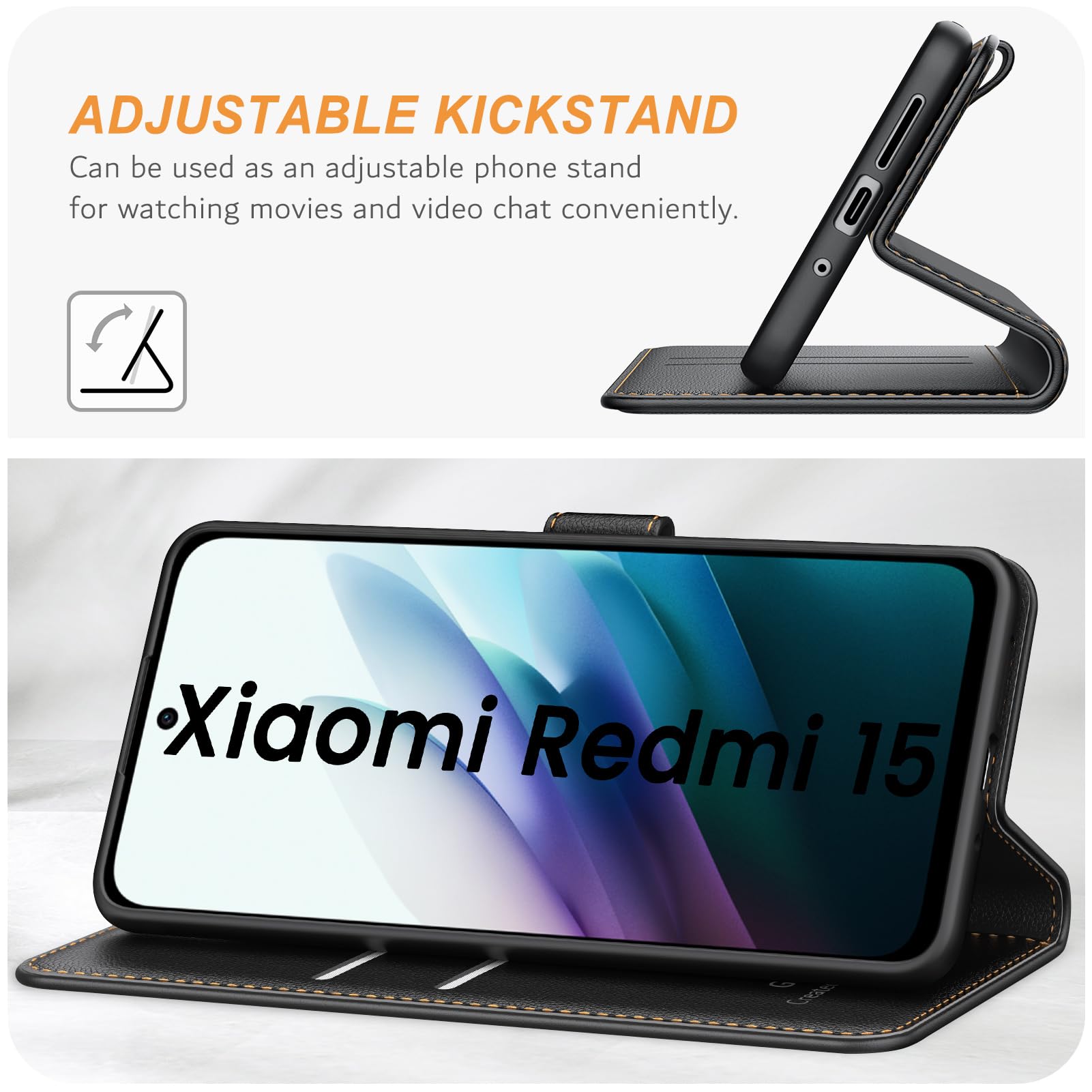 Ganbary Etui do Xiaomi Redmi 15 4G/5G, [etui ze skóry PU Premium] [Etui z klapką], etui ochronne do Xiaomi Redmi 15 4G/5G - czarne